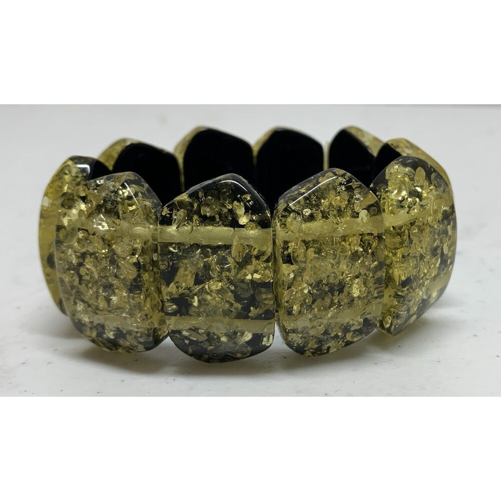 Vintage 70s Lucite Gold Fleck Stretch Bracelet